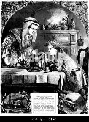 JAMES WATT (1736/1819) schottischer Erfinder, Maschinenbauingenieur und Chemiker, der auf Thomas Newcomen's 1712 Newcomen Dampfmaschine mit seinem Watt Dampfmaschine im Jahre 1781 verbessert. James Watt die Beobachtung der Auswirkungen von Dampf. Gravur, 1869. Stockfoto