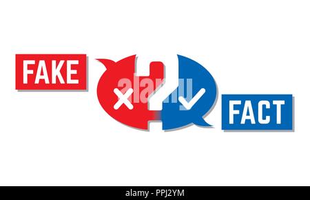 Fake oder Tatsache Button in Rot und Blau. Stock Vektor