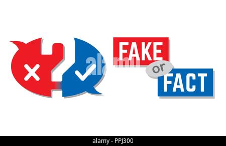 Fake oder Tatsache Button in Rot und Blau. Stock Vektor