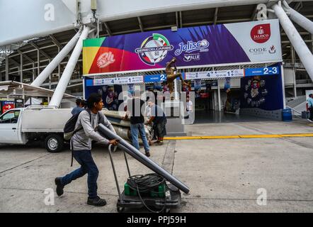 Aspekte der Panamerikanischen Stadion oder Stadion von Los Charros de Jalisco, vor Beginn der morgigen Baseball party Serie del Caribe 2018 zu werden. Stockfoto