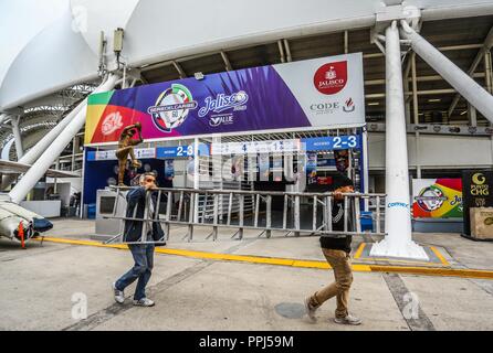Aspekte der Panamerikanischen Stadion oder Stadion von Los Charros de Jalisco, vor Beginn der morgigen Baseball party Serie del Caribe 2018 zu werden. Stockfoto
