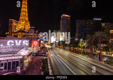 Lange Belichtung des Las Vegas Boulevard Stockfoto