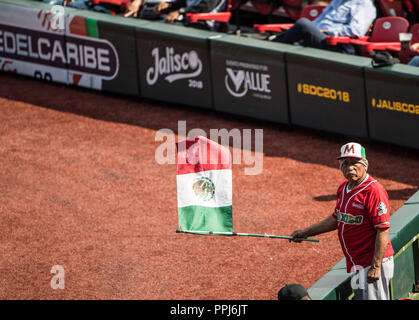 Aficionado con la Bandera de Mexico, durante el Partido de Beisbol de la Serie del Caribe con El Encuentro entre los Alazanes de Gamma de Kuba contra Stockfoto