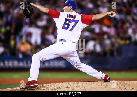 Seth Lugo Krug Inicial de Puerto Rico, durante el World Baseball Classic en Estadio Charros de Jalisco en Guadalajara, Jalisco, Mexiko. Marzo 10, Stockfoto