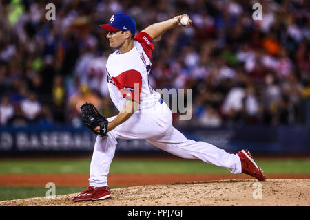 Seth Lugo Krug Inicial de Puerto Rico, durante el World Baseball Classic en Estadio Charros de Jalisco en Guadalajara, Jalisco, Mexiko. Marzo 10, Stockfoto