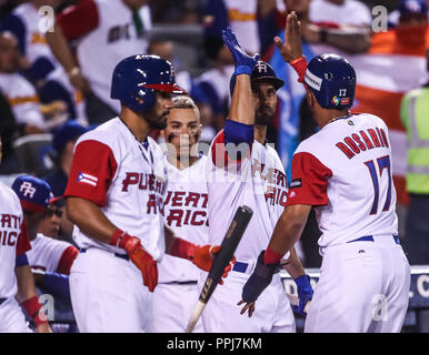 Eddie Rosario de Puerto Rico, Feier carrera de Dogout en la segunda Entrada, durante el Partido entre Puerto Rico contra Venezuela, World Baseball C Stockfoto