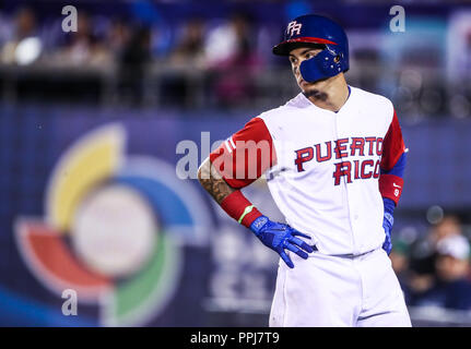 Seth Lugo Krug Inicial de Puerto Rico hace lanzamientos en el Primer Inning, durante el Partido entre Puerto Rico contra Venezuela, World Baseball Stockfoto