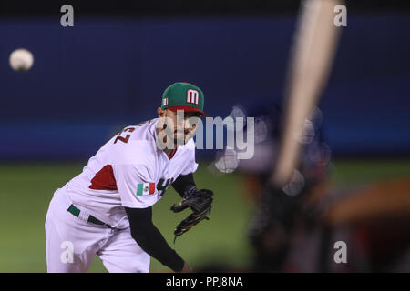 Miguel Gonzalez ¨ El Mariachi ¨ Krug inicial por Mexiko hace lanzamientos en el Primer Inning, durante el Partido entre Mexiko vs Puerto Rico, Welt Stockfoto