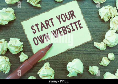 Handschrift text Starten Sie Ihre eigene Website. Begriff Sinne dienen als Erweiterung einer Business Card eine persönliche Website. Stockfoto
