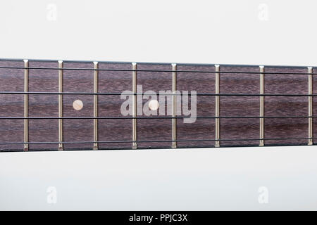 Ukulele Fretboard schließen bis auf Weiß. Stockfoto