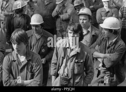 Warnstreik der IG Metall Mitbestimmung bei Thyssen in Oberhausen am 30.07.1980. . | Verwendung weltweit Stockfoto