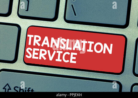 Handschrift Text schreiben Translation Service. Konzept Bedeutung der entsprechenden Zielsprache aus der Muttersprache. Stockfoto