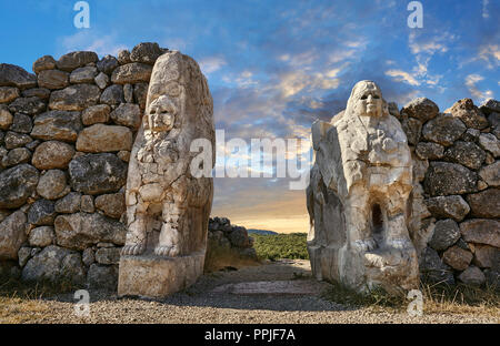 Hethiter Sphinx Skulptur der Sphinx Tor. Hattusa (auch Ḫattuša oder hattusas) spät Anatolischen Bronzezeit Hauptstadt des hethitischen Reiches. Stockfoto