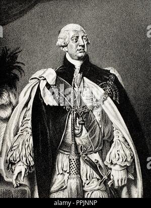 George III (1738-1820). König von Großbritannien und Irland später König des Vereinigten Königreichs und von Hannover. Gravur. Stockfoto