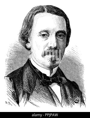 Jean Bernard Léon Foucault (1819-1868), französischer Physiker. Gravur, 1873. Stockfoto