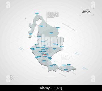 Isometrische 3D-Map. Stilisierte Vektorkarte Abbildung mit Städten, Ländergrenzen, Kapital, administrative divisions und Zeiger markiert; Gradient backgro Stock Vektor