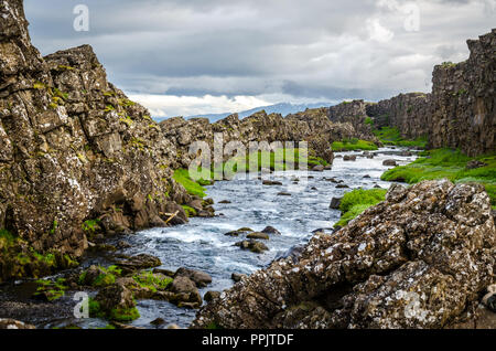 Fluss in der Nähe der tektonischen Platten in Island, Golden Circle Stockfoto