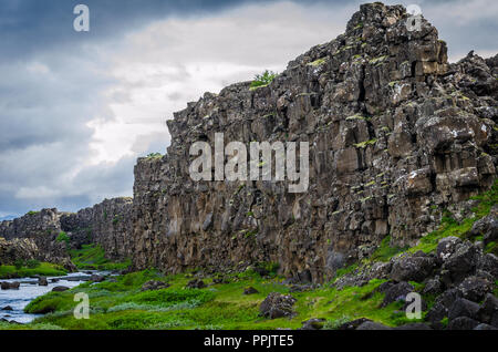 Fluss in der Nähe der tektonischen Platten in Island, Golden Circle Stockfoto