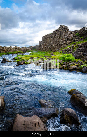 Fluss in der Nähe der tektonischen Platten in Island, Golden Circle Stockfoto