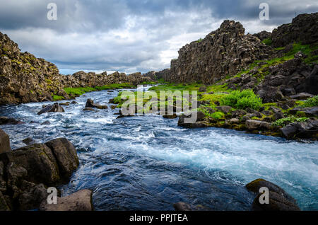 Fluss in der Nähe der tektonischen Platten in Island, Golden Circle Stockfoto