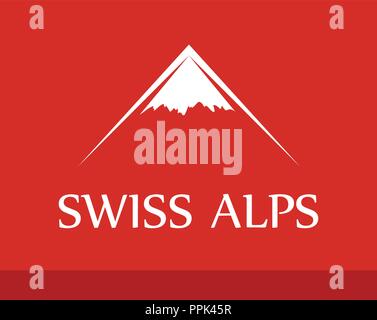 Vektor Logo der Schweizer Alpen auf rotem Hintergrund Stock Vektor