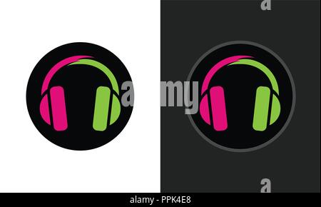 Farbenfrohe, moderne Logo für Music Club - Vektor Emblem isoliert auf weißem und schwarzem Hintergrund. Stock Vektor