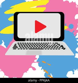 Vector Illustration. Laptop auf farbige abstrakte Punkte öffnen Stock Vektor
