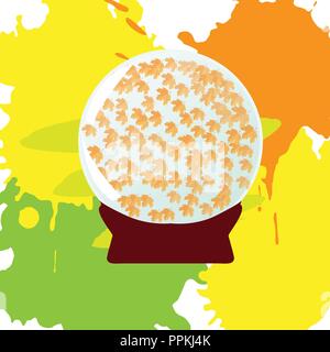 Vector Illustration. Glaskugel mit fallenden Blätter auf einem farbigen abstrakten Flecken Stock Vektor