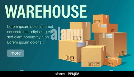 Lager Banner mit Haufen gestapelt Kartons verschlossen waren. Flat Style Vector Illustration Stock Vektor