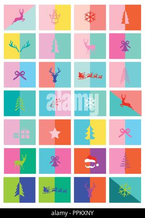 Weihnachtskarten, Adventskalender, 28 moderne und farbenfrohe Layout Vorlagen, von Vektor Grafik Design Elemente einstellen Stock Vektor