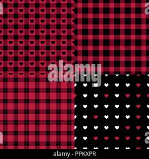 Set Abstrakten männlichen Stil nahtlose Muster. Östlichen kariert Schwarz und Rot trend Palette. Vektor Mode Hintergrund. Stock Vektor