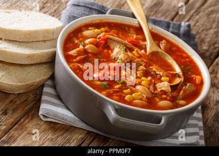 Hausgemachte Brunswick Stew frisch von zog Fleisch mit Gemüse, Gewürzen und Barbecue Sauce schließen gekocht - auf den Tisch. Horizontale Stockfoto