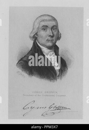 Graviert Portrait von Cyrus Griffin, der letzte Präsident des Kontinentalkongresses, ein amerikanischer Rechtsanwalt und Richter aus Farnham, Virginia, 1845. Von der New York Public Library. () Stockfoto