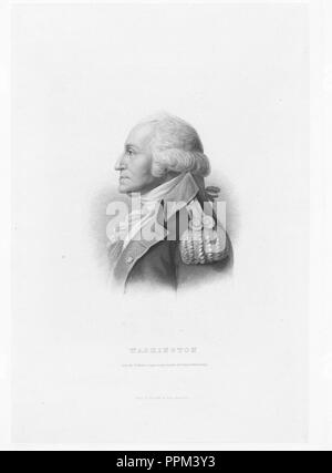 Graviert Porträt von George Washington, Gründervater der Vereinigten Staaten und der erste Präsident der Vereinigten Staaten, ein US-amerikanischer Politiker aus Wakefield, Westmoreland County, Virginia, 1837. Von der New York Public Library. () Stockfoto