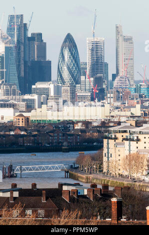Die Stadt Skyline von London über die Themse vom Greenwich gesehen, Stockfoto