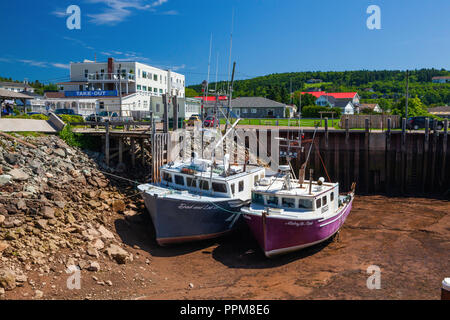 Fischerboote bei Ebbe, Bucht von Fundy, Alma, New Brunswick Stockfoto