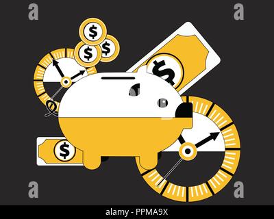 Sparschwein mit Zeit und Geld Stock Vektor