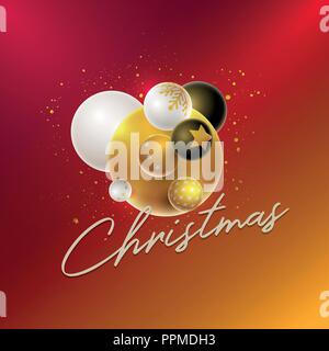 Vektor Weihnachten und Neujahr Grußkarte Design mit 3d-weiß, schwarz und gold Weihnachtskugeln. Elemente werden separat in Vektordatei geschichtet. Stock Vektor
