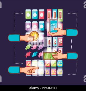 Hände mit Dispenser Maschinen Elektronik Vector Illustration Design Stock Vektor