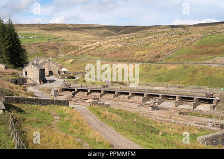 Die Waschmaschine Etage an killhope Mine Museum, Cowshill, County Durham, England, Großbritannien Stockfoto