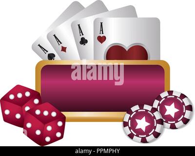 Casino Poker leeren Brett Würfel Chips und Karten Vector Illustration Stock Vektor