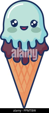 Kawaii Eis Symbol auf weißem Hintergrund, Vector Illustration Stock Vektor