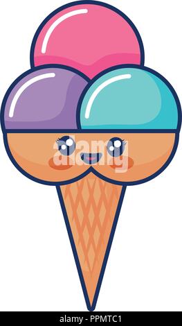 Kawaii Eis Symbol auf weißem Hintergrund, Vector Illustration Stock Vektor