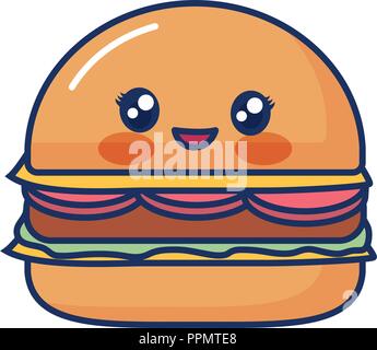 Kawaii hamburger Symbol auf weißem Hintergrund, Vector Illustration Stock Vektor