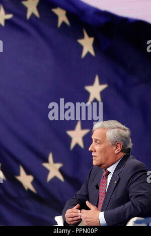 Antonio Tajani Roma 26/09/2018. Trasmissione tv Porta a Porta Rom zum 26. September 2018. Der Präsident des Europäischen Parlaments zu Gast bei der TV-Show Porta a Porta Foto Samantha Zucchi Insidefoto Stockfoto