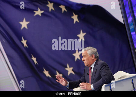 Antonio Tajani Roma 26/09/2018. Trasmissione tv Porta a Porta Rom zum 26. September 2018. Der Präsident des Europäischen Parlaments zu Gast bei der TV-Show Porta a Porta Foto Samantha Zucchi Insidefoto Stockfoto