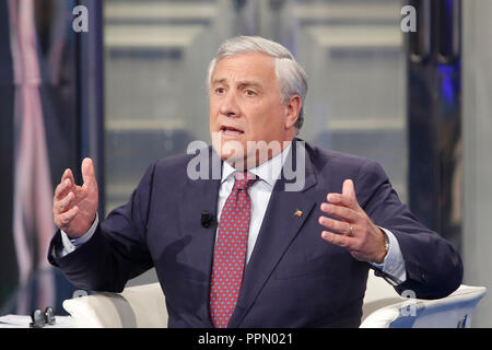 Antonio Tajani Roma 26/09/2018. Trasmissione tv Porta a Porta Rom zum 26. September 2018. Der Präsident des Europäischen Parlaments zu Gast bei der TV-Show Porta a Porta Foto Samantha Zucchi Insidefoto Stockfoto