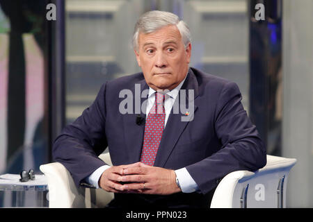 Antonio Tajani Roma 26/09/2018. Trasmissione tv Porta a Porta Rom zum 26. September 2018. Der Präsident des Europäischen Parlaments zu Gast bei der TV-Show Porta a Porta Foto Samantha Zucchi Insidefoto Stockfoto