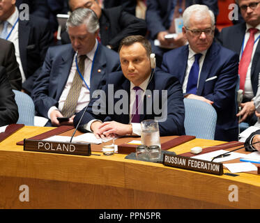 New York, USA - 26. September 2018: Polen Präsident Andrzej Duda nimmt an Tagung des Sicherheitsrates zur Nichtverbreitung von Massenvernichtungswaffen durch den Präsidenten von uns Donald Trump am Sitz der Vereinten Nationen Credit Vorsitz: Lev radin/Alamy leben Nachrichten Stockfoto