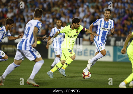 Leganes, Madrid, Spanien. 26 Sep, 2018. Lionel Messi (FC Barcelona) während der Liga Match zwischen CD Leganes und FC Barcelona im Butarque Stadion in Leganes, Spanien. Credit: Manu Reino/SOPA Images/ZUMA Draht/Alamy leben Nachrichten Stockfoto